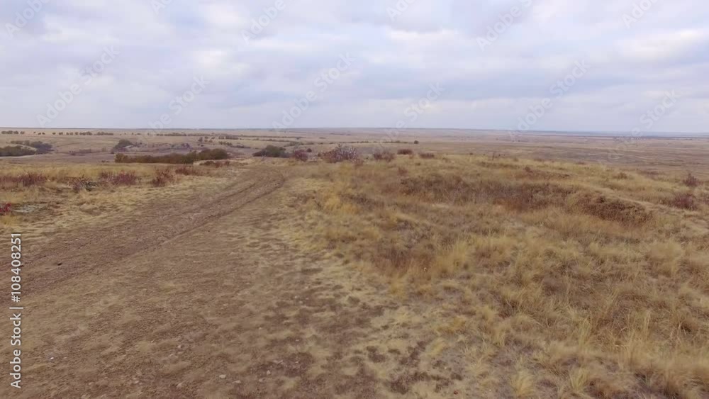 Beautiful flight over the steppe . Aerial Beautiful flight over the steppe . Aerial