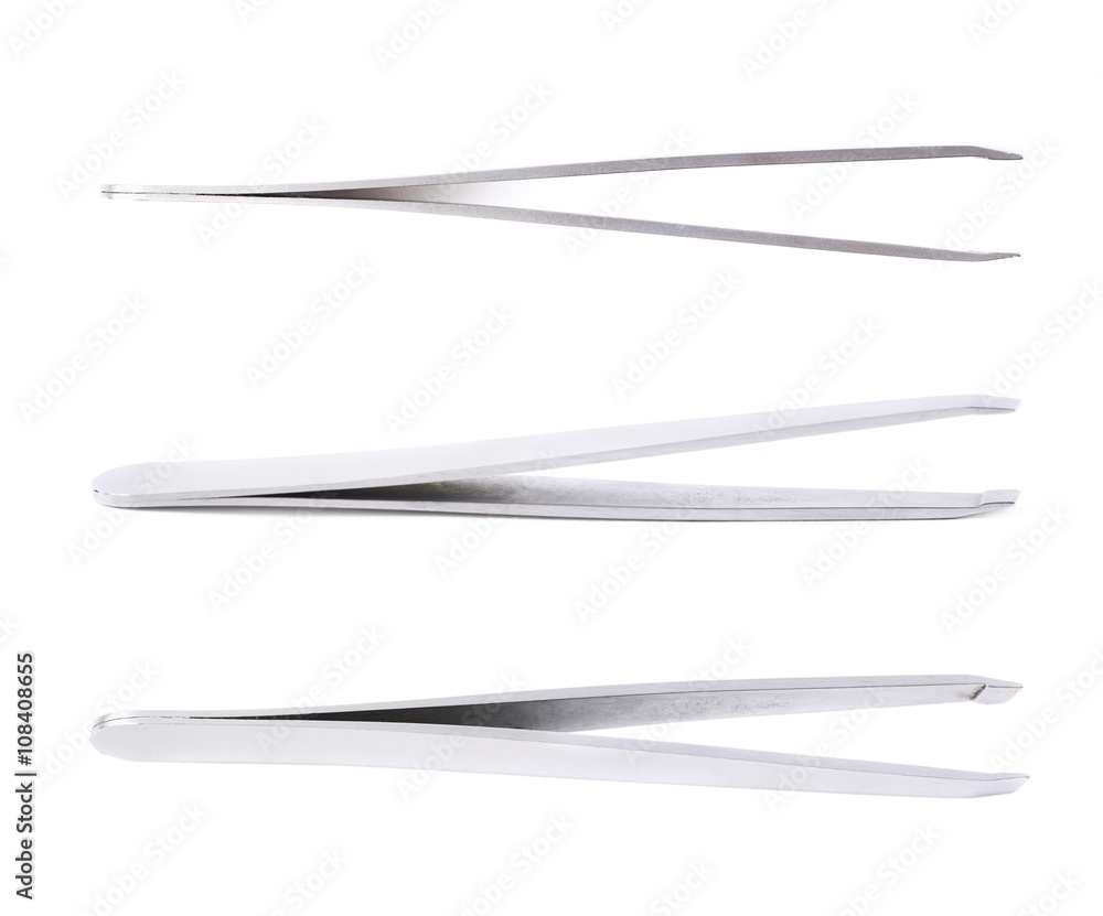 Steel cosmetic tweezers isolated Steel cosmetic tweezers isolated