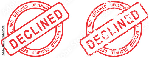 red stamp declined circle text isolated set in vector format 