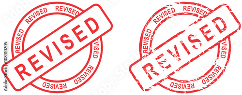 red stamp revised circle text isolated set in vector format  photo