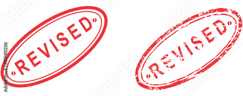 red stamp revised text isolated set in vector format  photo