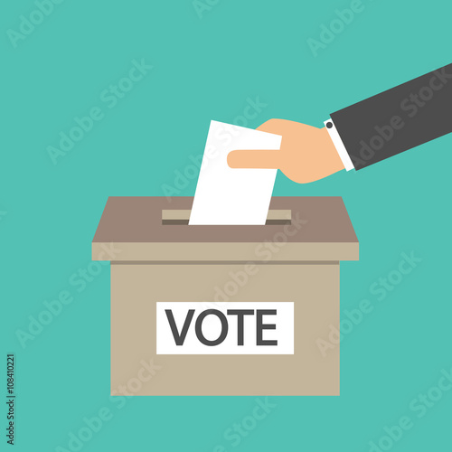 voting concept, hand putting voting paper in the ballot box