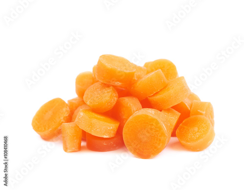 Pile of baby carrot slices isolated