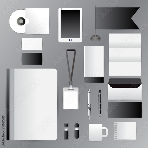 White identity template with blue origami elements. Vector compa