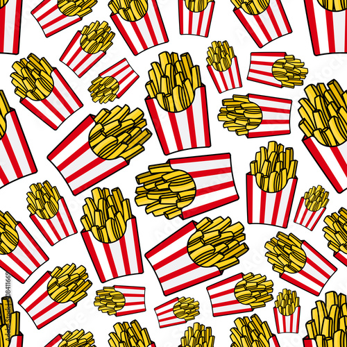 Paper boxes of french fries seamless pattern