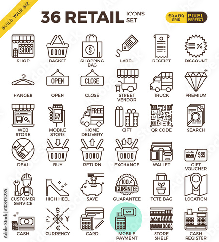Retail Store pixel perfect outline icons