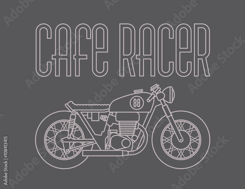 Heavy outline vector illustration of classic cafe racer motorcycle