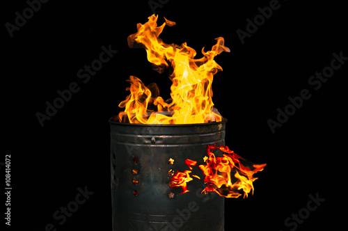 Fire flames burning in bucket isolated