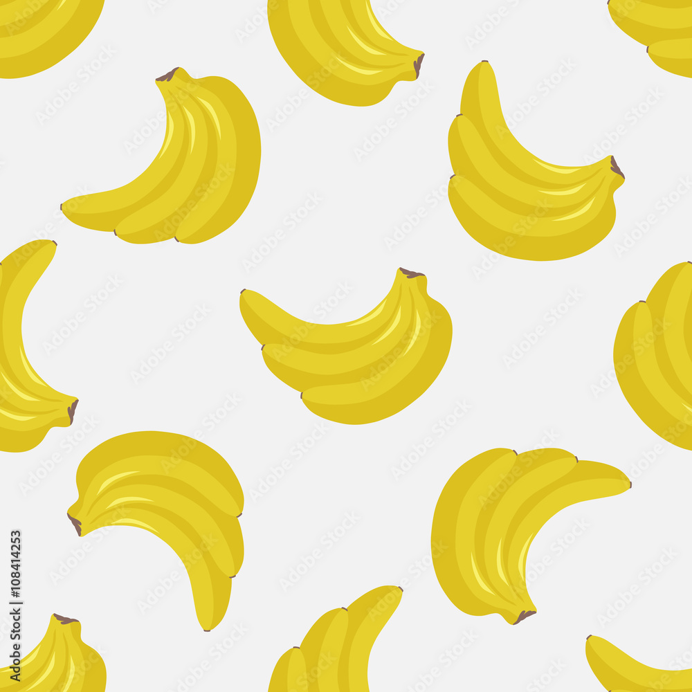 Seamless pattern of colored bananas on white background