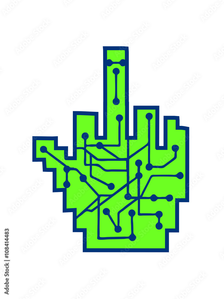Obraz premium wichser middle finger stinkefinger fuck you off evil insult showing hand sign symbol mouse pointer arrow click elekronisch online