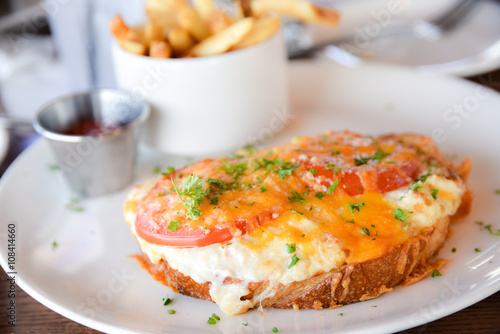 Crab open sandwich with fries