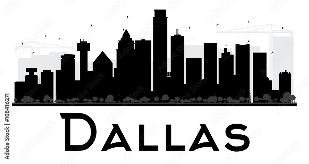 Dallas City skyline black and white silhouette.