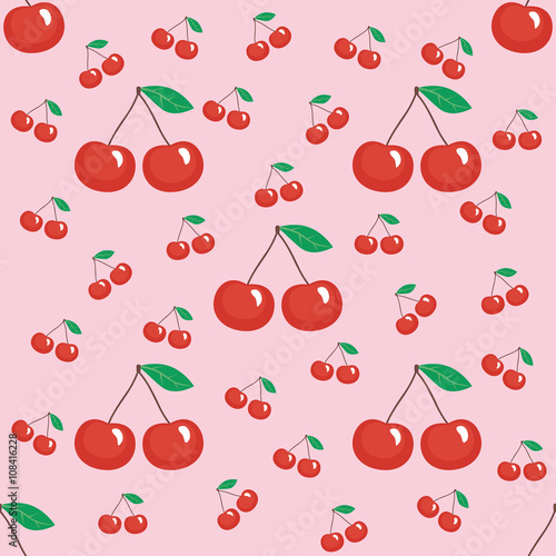 Seamless pattern of red cherry on a pink background