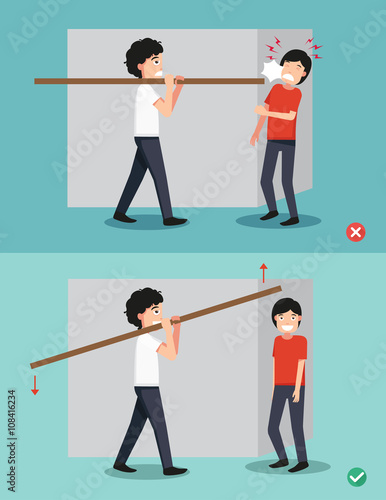 Right and wrong carrying a piece of wood on his back,illustratio