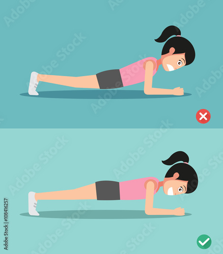 wrong and right plank posture,vector