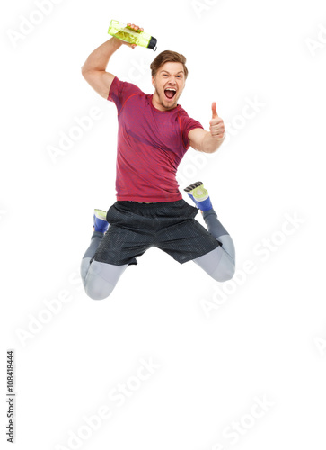 Emotional sporty jumping man.