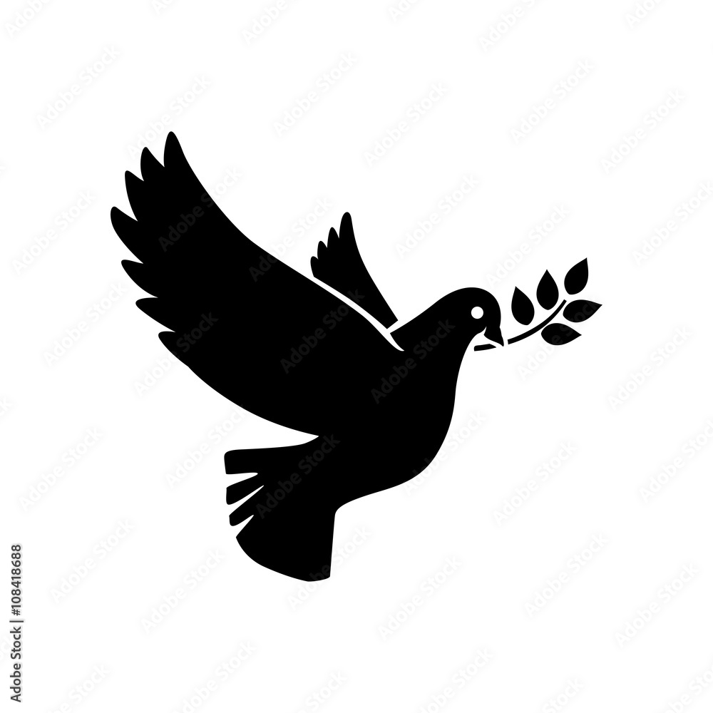 Dove icon. Flying dove with olive twig vector sign Stock Vector Adobe