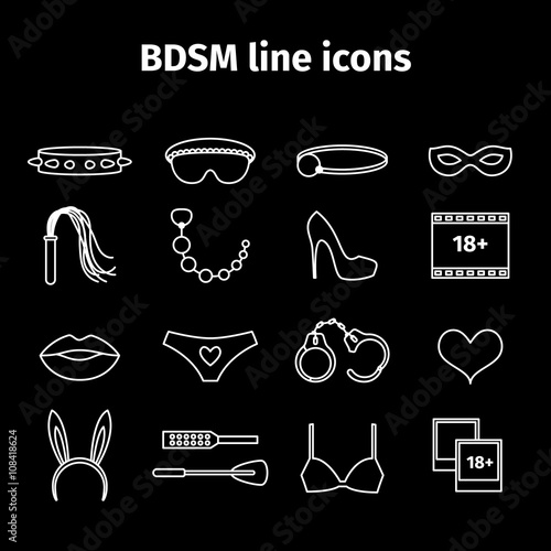 BDSM line icons. Adult sex toys outline icons vector