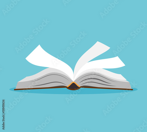 Opened book illustration. Open book with pages fluttering. Vector illustration