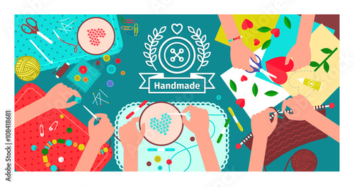 Creative handmade workshop banner. Handmade and creativity background. Vector illustration