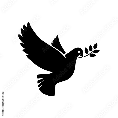 Dove icon. Flying dove with olive twig vector sign