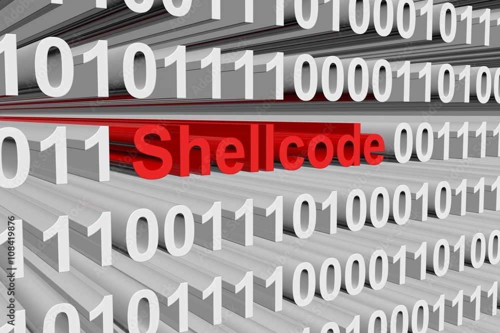 shellcode in a binary code, 3D illustration