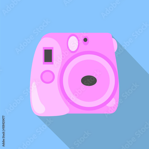 Instant photo camera pink flat illustration