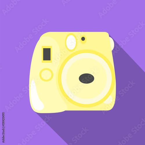 Instant photo camera yellow flat illustration