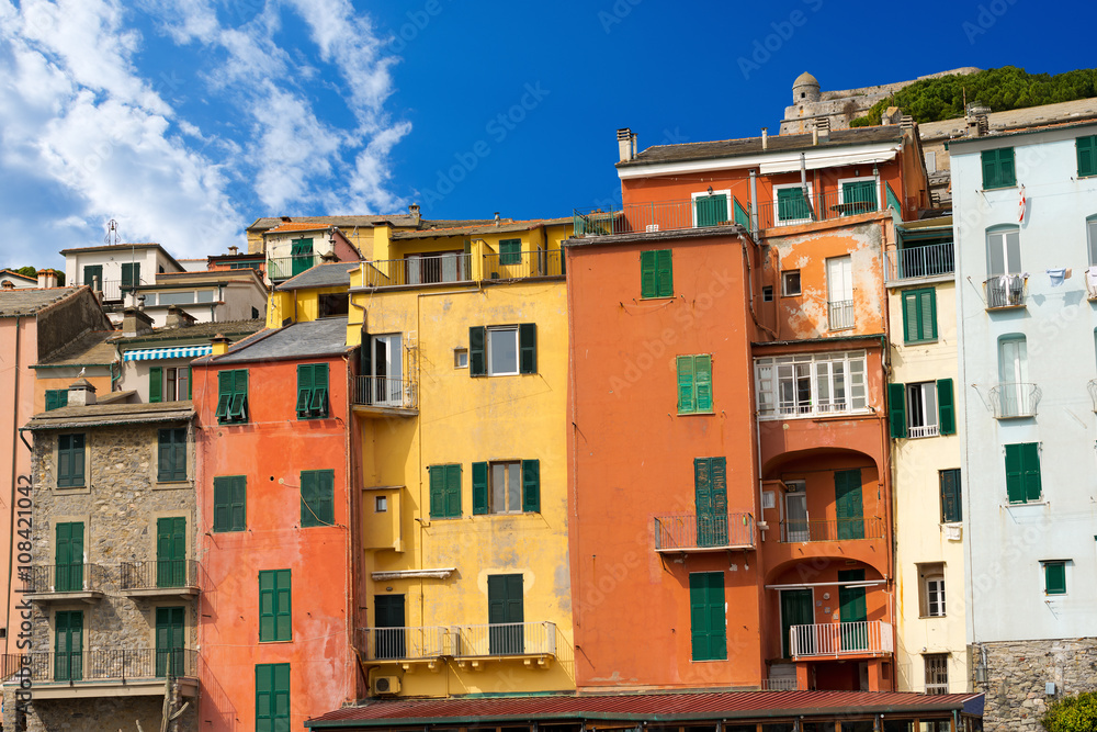 The tower houses in Portovenere (UNESCO world heritage site). La Spezia, Liguria, Italy