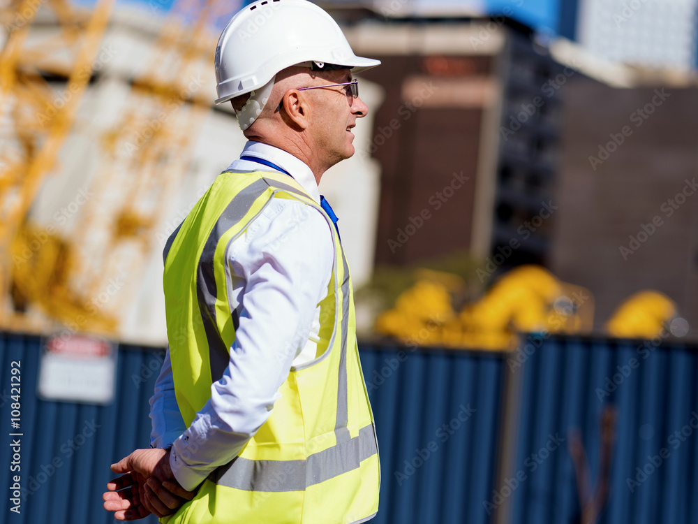 Engineer builder at construction site Engineer builder at construction site