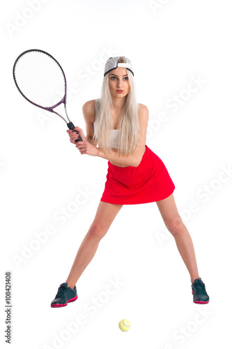 Tennis player with racket © ponomarencko