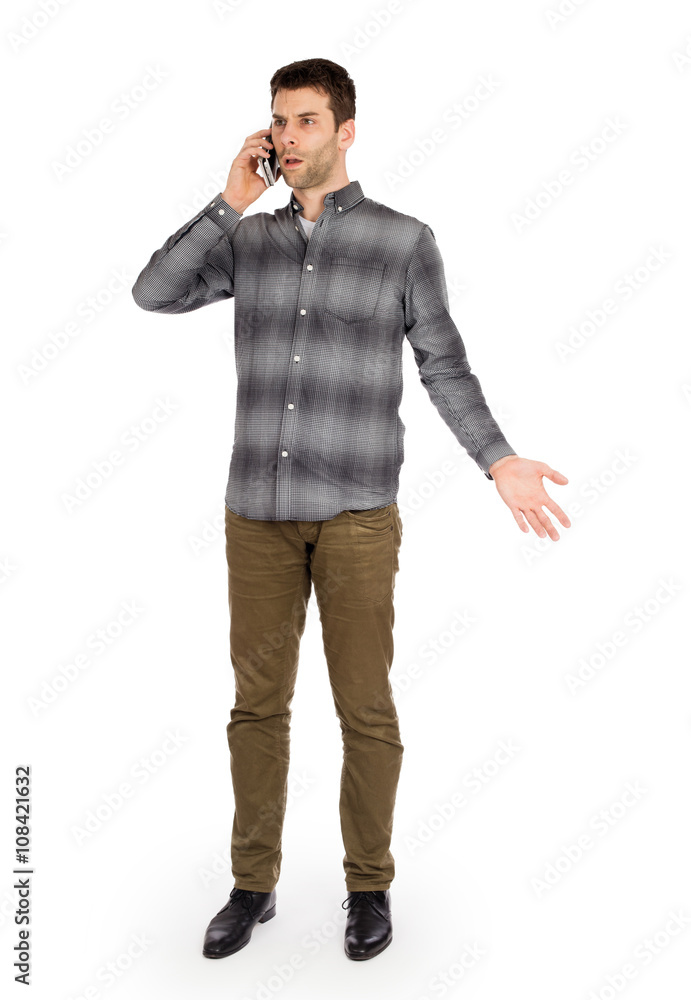 Caucasian man on the phone - confusing phone call Caucasian man on the phone - confusing phone call