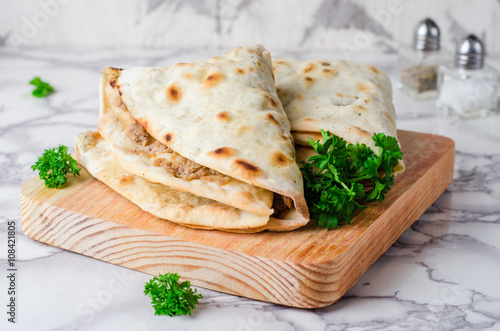 Lahmacun - turkish or arabian pizza with miced meat and spice