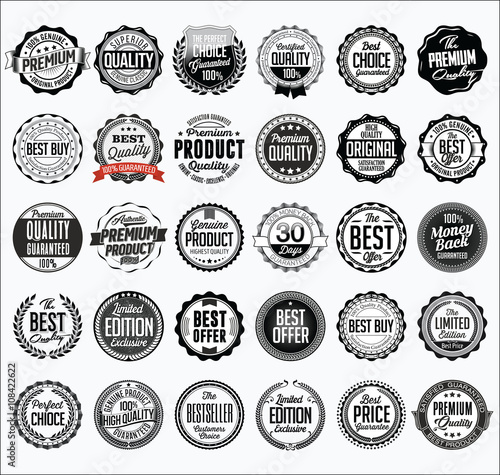 Collection of Retail White Badges on a Black Background