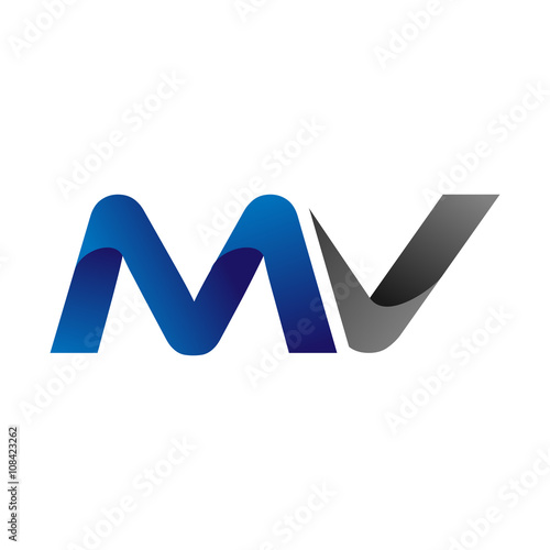 Modern Simple Initial Logo Vector Blue Grey Letters mv