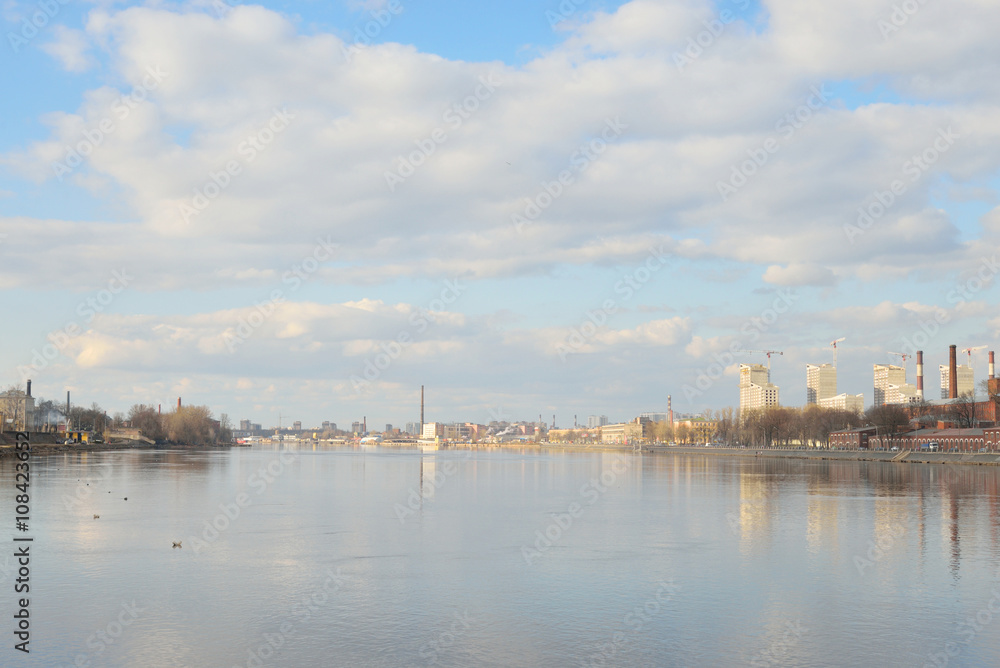 View of Neva River on the outskirts of St. Petersburg, Russia.