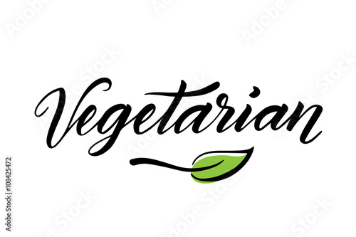 Vegetarian - hand drawn brush lettering isolated on white
