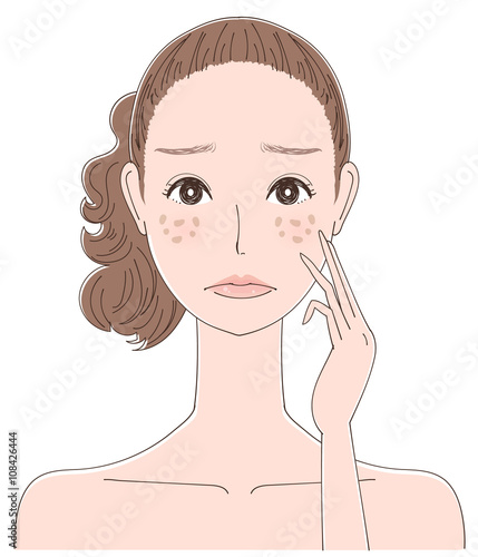 シミに悩む女性のイラスト