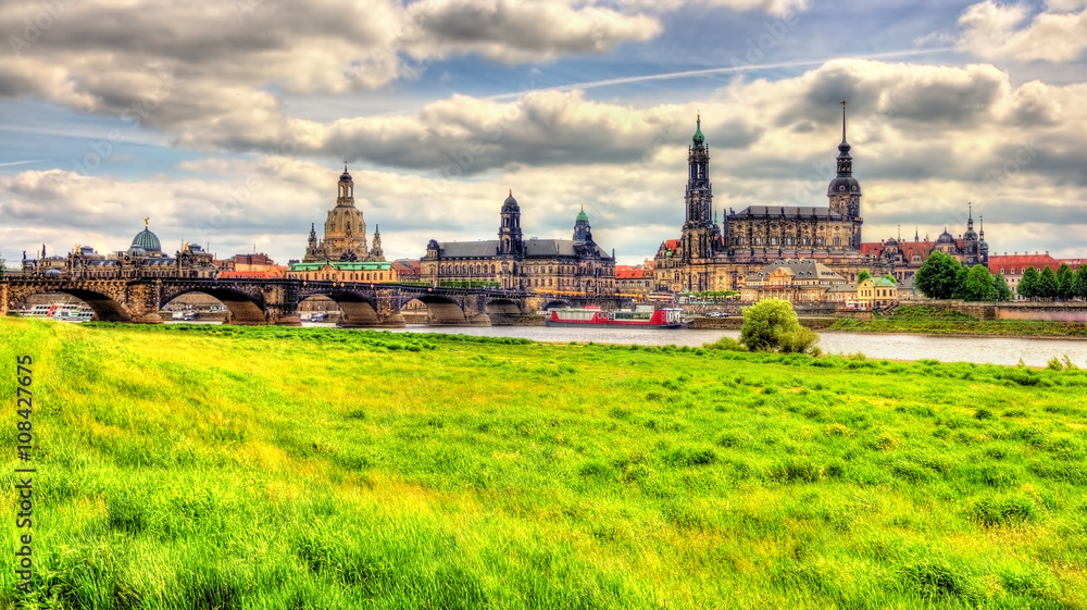 Naklejka premium Dresden on bank of Elbe river
