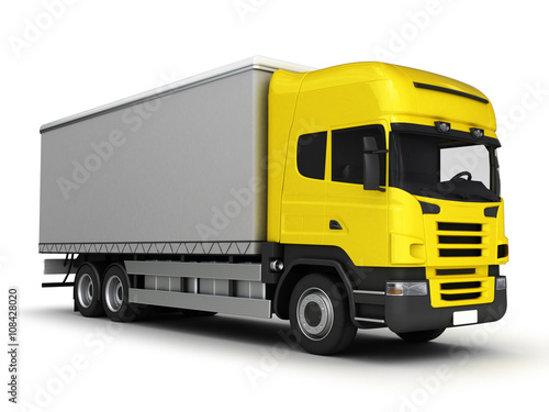 Yellow delivery truck on a white background.3D illustration.