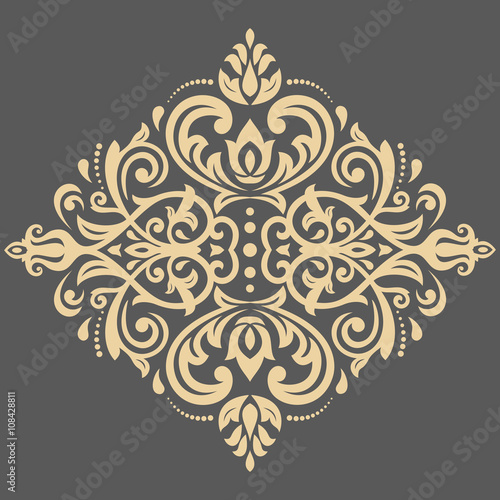 Damask pattern with oriental golden elements. Abstract traditional ornament