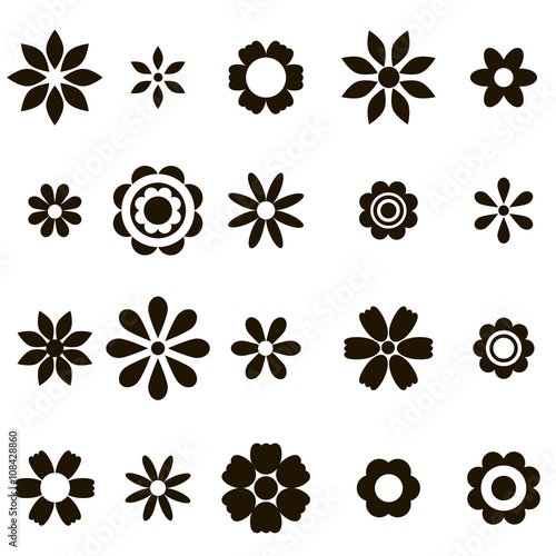 set of black flat flower icons