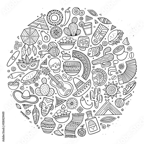 Wallpaper Mural Line art vector hand drawn doodle cartoon set of Latin American  Torontodigital.ca