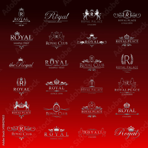 Royal Icons Set-Isolated On Red Background-Vector Illustration,Graphic Design. Collection Of Royal Icons.Modern Concept, Royal Logotype
