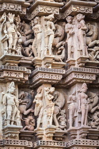 Cultural heritage of India the sculptures made of sandstone, Kandariya Mahadeva, Khajuraho, Madhya Pradesh.