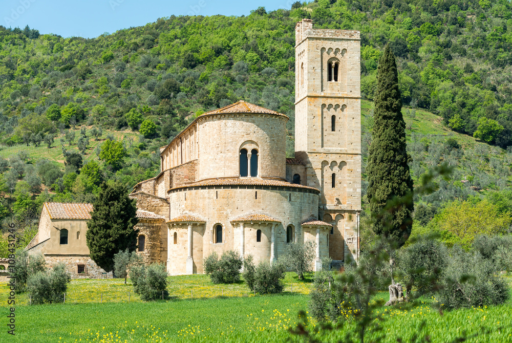 Abbey of Sant'Antimo among the hills of Tuscany, Italy