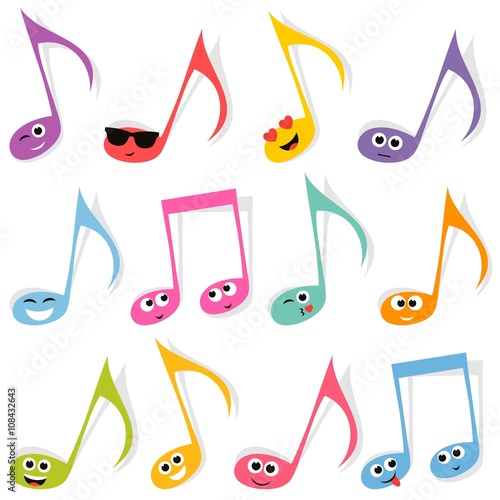Set of cute colorful note smileys