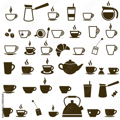 Set of Coffee cup and Tea cup icons
