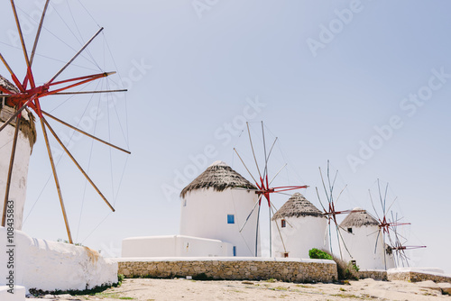 Windmills of Mykonos, famous landmark. Greece.