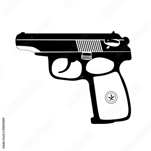 	 The logo of the gun in the vector.The Soviet pistol in the vector.Russian combat pistol in vector on a white background.The gun logo.	